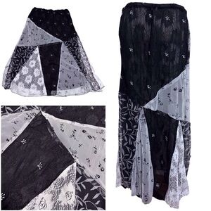 Vintage Mirasol Floral Lace Patchwork Maxi Skirt Witchy Mesh Embroidered NEW